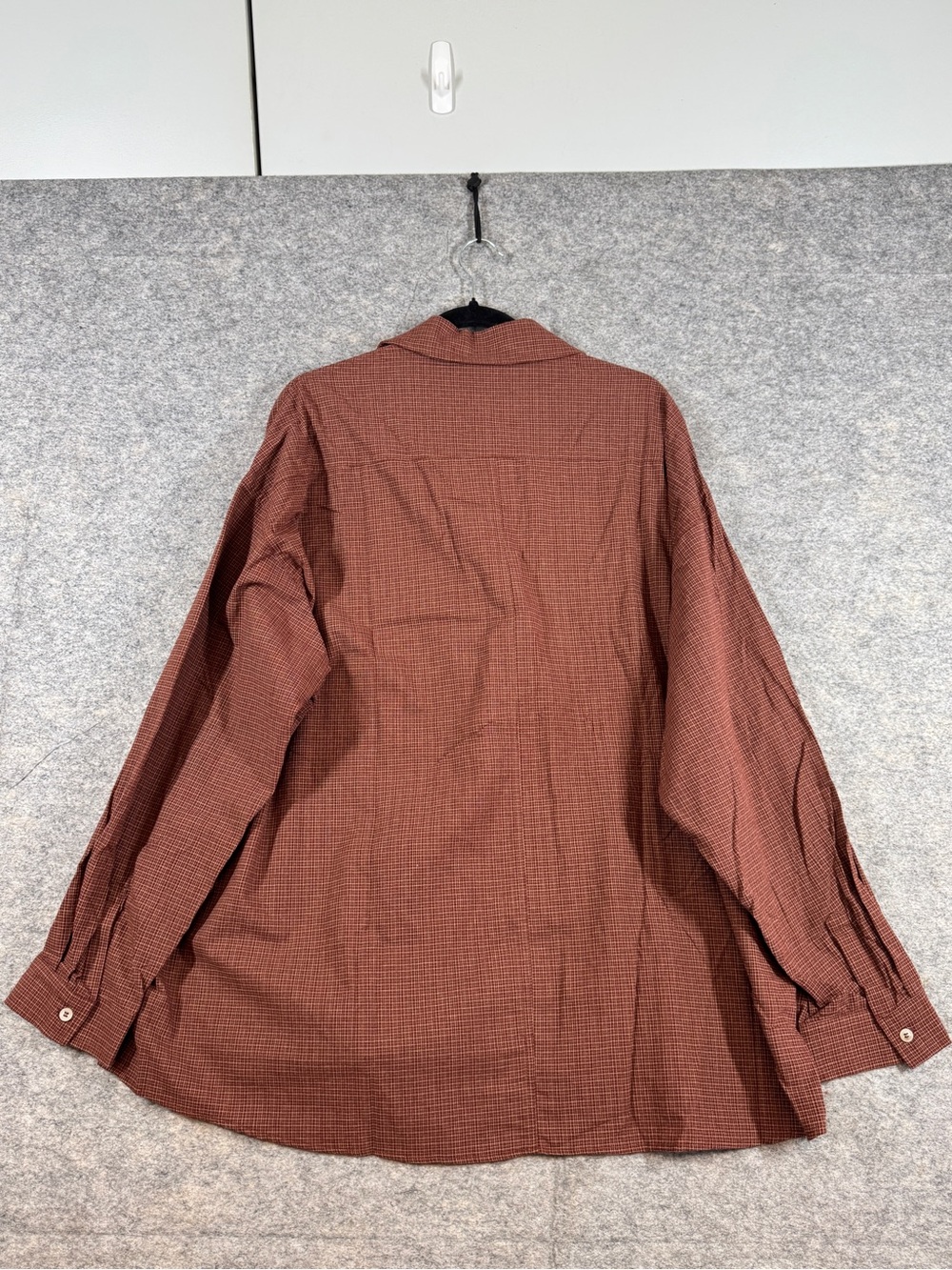 C'est Moi Brown Rust Check Button Up Shirt OS Oversized Minimalist Casual Cotton - Picture 7 of 12